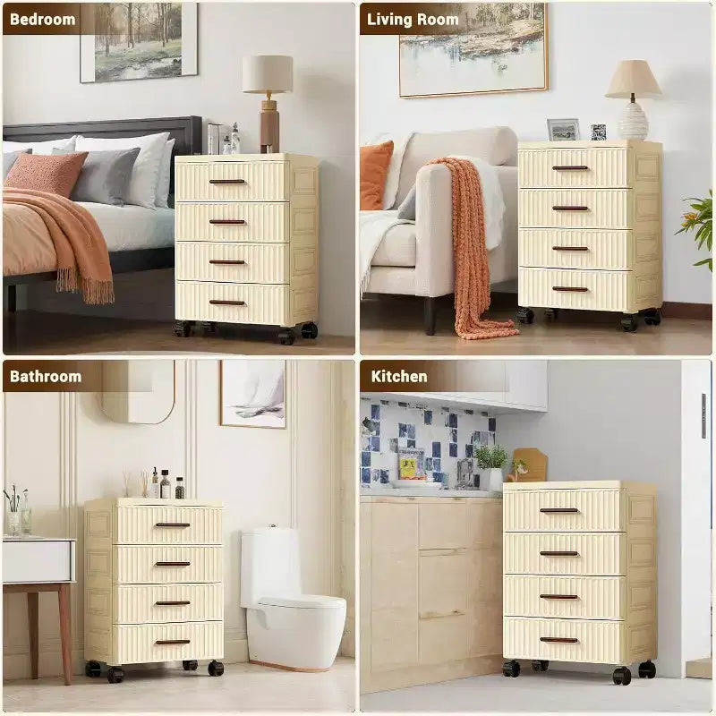 Meuble de rangement à tiroirs en plastique sur roulettes, commode haute avec tiroirs, bacs de rangement coulissants pour table de chevet de chambre à coucher et salon