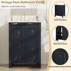 Meuble-lavabo de salle de bain vintage 48 po avec deux lavabos, meuble de rangement de salle de bain avec portes à fermeture douce et étagère, expresso