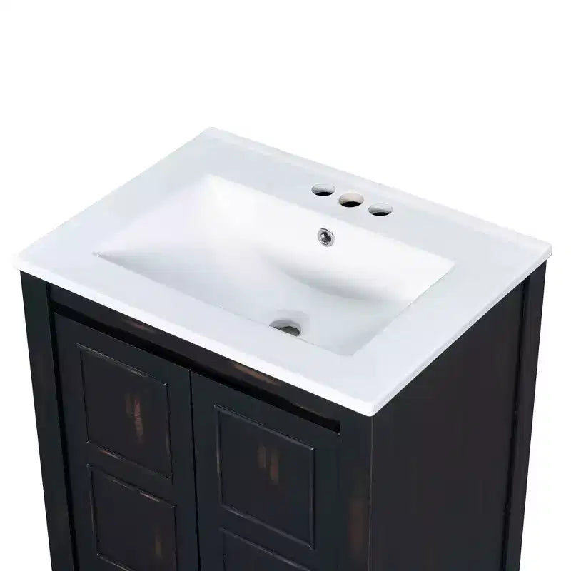 Meuble-lavabo de salle de bain vintage 48 po avec deux lavabos, meuble de rangement de salle de bain avec portes à fermeture douce et étagère, expresso
