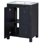 Meuble-lavabo de salle de bain vintage 48 po avec deux lavabos, meuble de rangement de salle de bain avec portes à fermeture douce et étagère, expresso