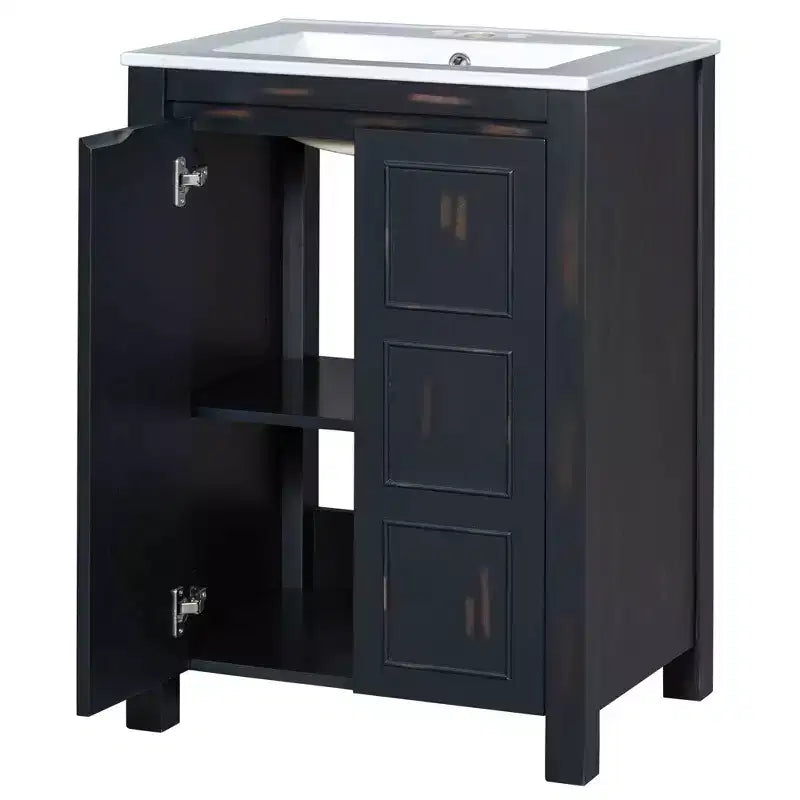 Meuble-lavabo de salle de bain vintage 48 po avec deux lavabos, meuble de rangement de salle de bain avec portes à fermeture douce et étagère, expresso