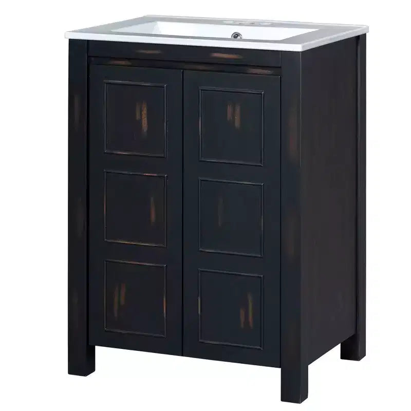Meuble-lavabo de salle de bain vintage 48 po avec deux lavabos, meuble de rangement de salle de bain avec portes à fermeture douce et étagère, expresso