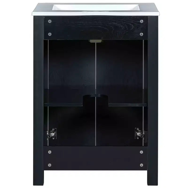 Meuble-lavabo de salle de bain vintage 48 po avec deux lavabos, meuble de rangement de salle de bain avec portes à fermeture douce et étagère, expresso