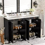 Meuble-lavabo de salle de bain vintage 48 po avec deux lavabos, meuble de rangement de salle de bain avec portes à fermeture douce et étagère, expresso