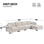 GDFStudio Lucas Canapé sectionnel modulaire en chenille en forme de L 130 avec pouf, RECHARGE DOUBLE PORT et table pliante