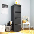 VIYET 52H Classeur vertical noir en métal à 4 tiroirs avec serrure, armoire de classement en acier pour bureau à domicile, convient aux formats A4/Legal/Lettre