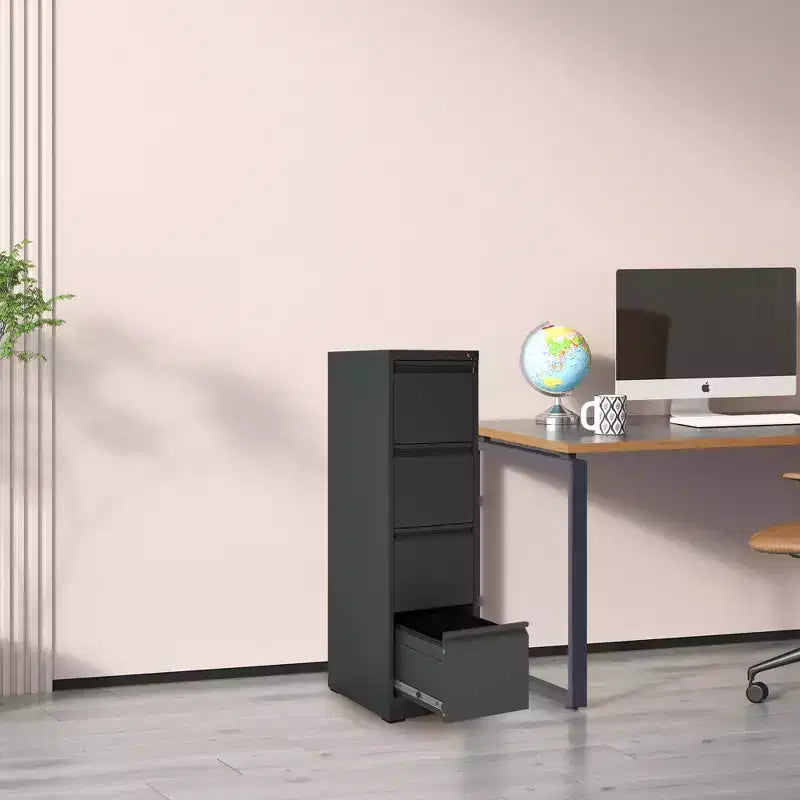 VIYET 52H Classeur vertical noir en métal à 4 tiroirs avec serrure, armoire de classement en acier pour bureau à domicile, convient aux formats A4/Legal/Lettre