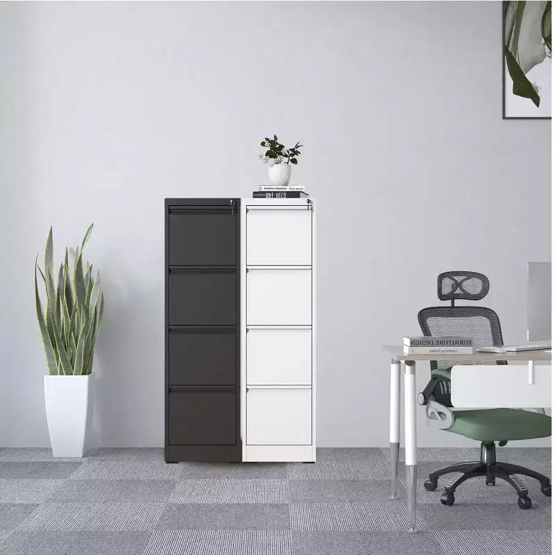VIYET 52H Classeur vertical noir en métal à 4 tiroirs avec serrure, armoire de classement en acier pour bureau à domicile, convient aux formats A4/Legal/Lettre