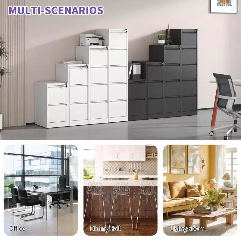 VIYET 52H Classeur vertical noir en métal à 4 tiroirs avec serrure, armoire de classement en acier pour bureau à domicile, convient aux formats A4/Legal/Lettre