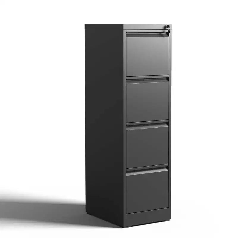 VIYET 52H Classeur vertical noir en métal à 4 tiroirs avec serrure, armoire de classement en acier pour bureau à domicile, convient aux formats A4/Legal/Lettre