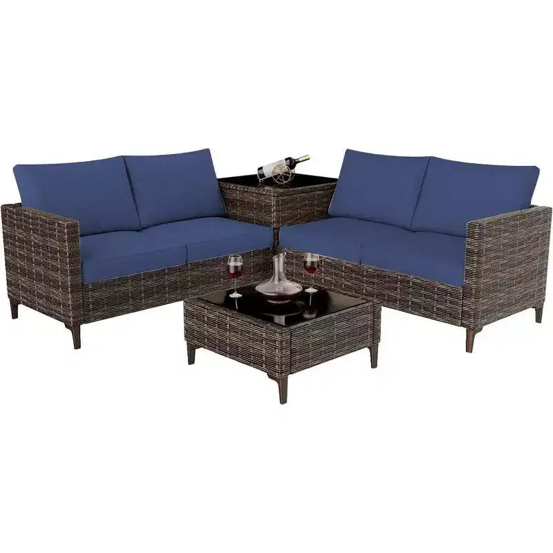 COZONY Ensemble de salon de jardin modulable en rotin PE tout temps, canapé-causeuse et table basse avec rangement pour terrasse, piscine, véranda