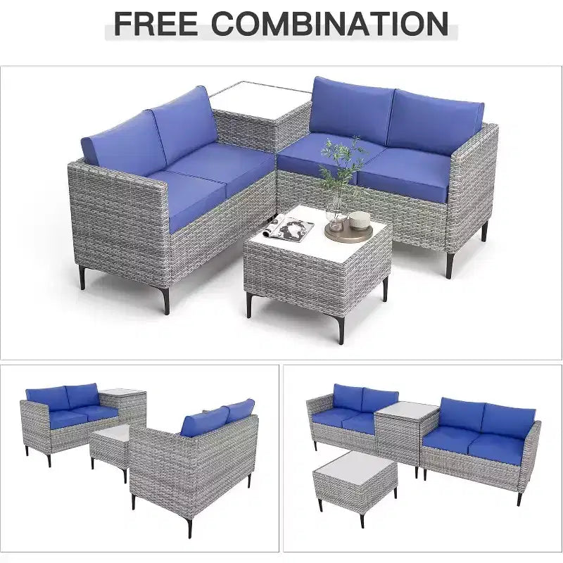 COZONY Ensemble de salon de jardin modulable en rotin PE tout temps, canapé-causeuse et table basse avec rangement pour terrasse, piscine, véranda