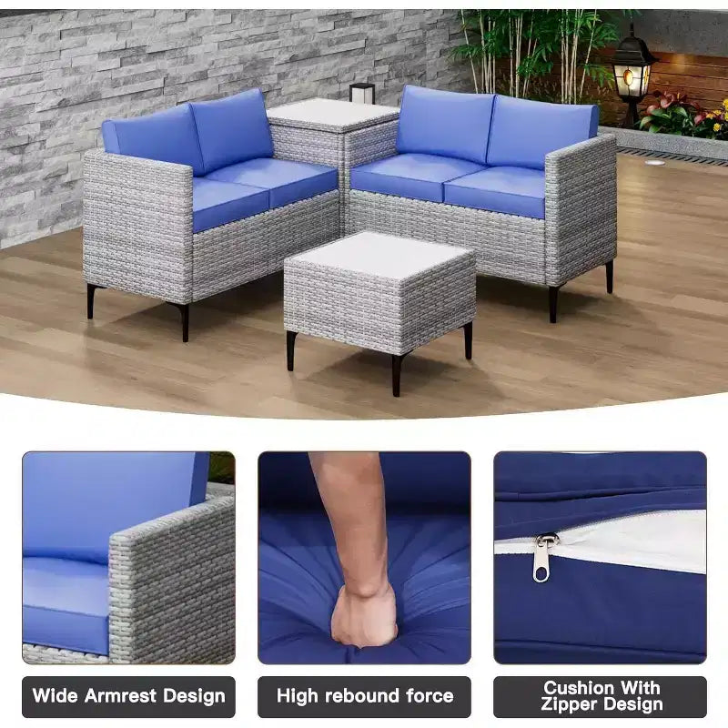 COZONY Ensemble de salon de jardin modulable en rotin PE tout temps, canapé-causeuse et table basse avec rangement pour terrasse, piscine, véranda