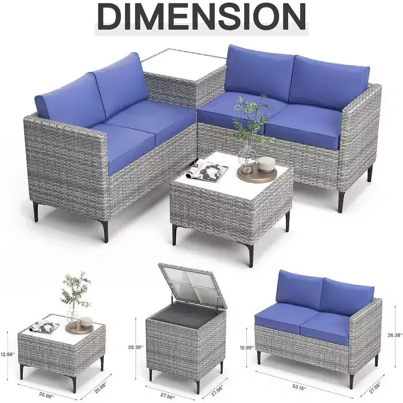 COZONY Ensemble de salon de jardin modulable en rotin PE tout temps, canapé-causeuse et table basse avec rangement pour terrasse, piscine, véranda