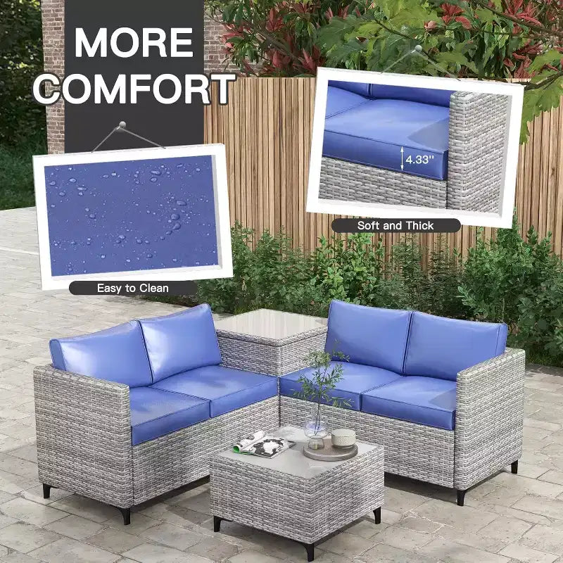 COZONY Ensemble de salon de jardin modulable en rotin PE tout temps, canapé-causeuse et table basse avec rangement pour terrasse, piscine, véranda