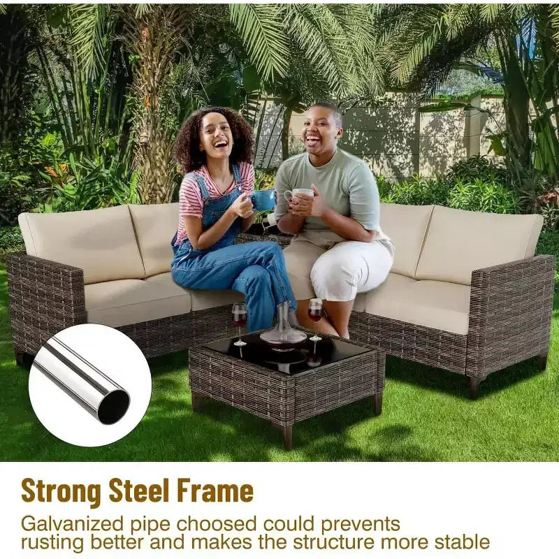 COZONY Ensemble de salon de jardin modulable en rotin PE tout temps, canapé-causeuse et table basse avec rangement pour terrasse, piscine, véranda
