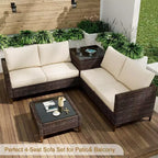COZONY Ensemble de salon de jardin modulable en rotin PE tout temps, canapé-causeuse et table basse avec rangement pour terrasse, piscine, véranda