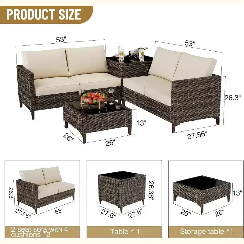 COZONY Ensemble de salon de jardin modulable en rotin PE tout temps, canapé-causeuse et table basse avec rangement pour terrasse, piscine, véranda
