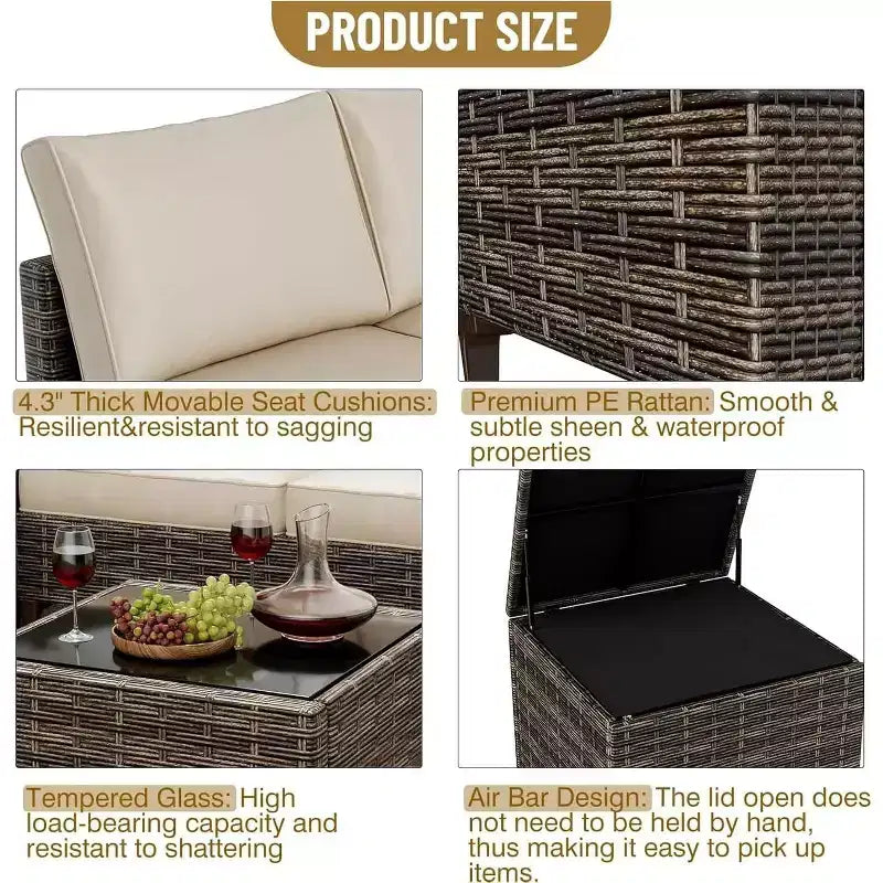 COZONY Ensemble de salon de jardin modulable en rotin PE tout temps, canapé-causeuse et table basse avec rangement pour terrasse, piscine, véranda