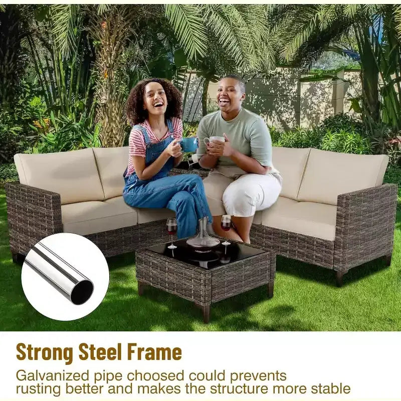 COZONY Ensemble de salon de jardin modulable en rotin PE tout temps, canapé-causeuse et table basse avec rangement pour terrasse, piscine, véranda