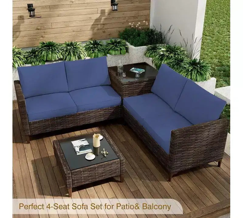 COZONY Ensemble de salon de jardin modulable en rotin PE tout temps, canapé-causeuse et table basse avec rangement pour terrasse, piscine, véranda