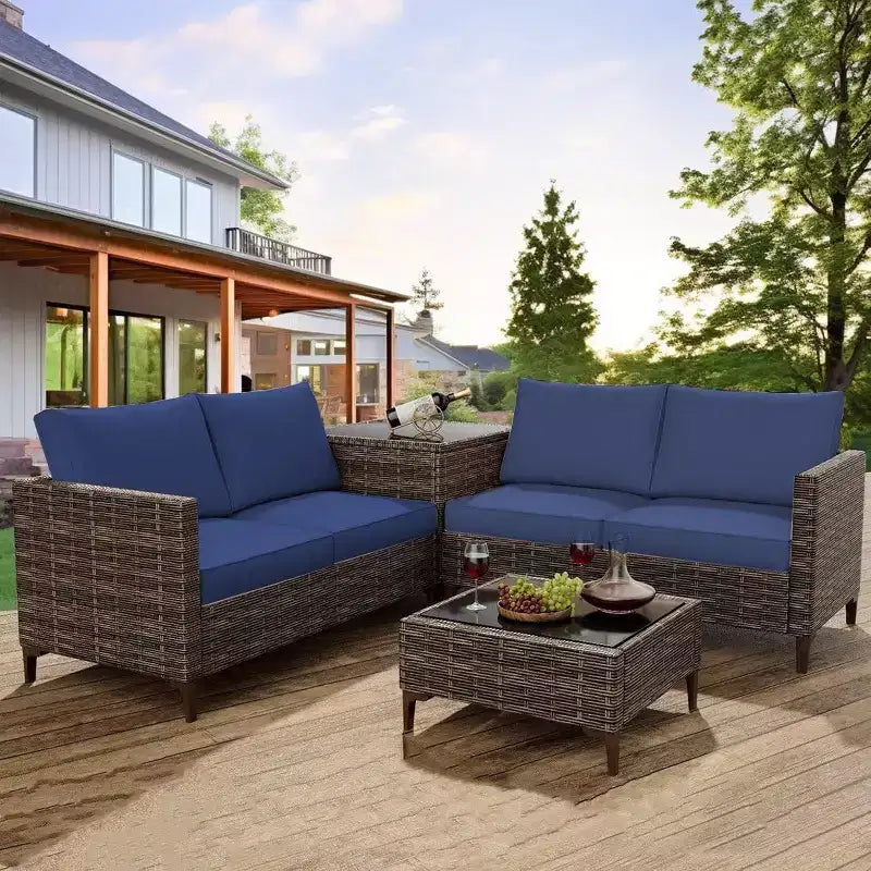 COZONY Ensemble de salon de jardin modulable en rotin PE tout temps, canapé-causeuse et table basse avec rangement pour terrasse, piscine, véranda