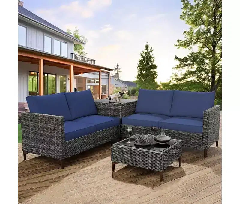 COZONY Ensemble de salon de jardin modulable en rotin PE tout temps, canapé-causeuse et table basse avec rangement pour terrasse, piscine, véranda