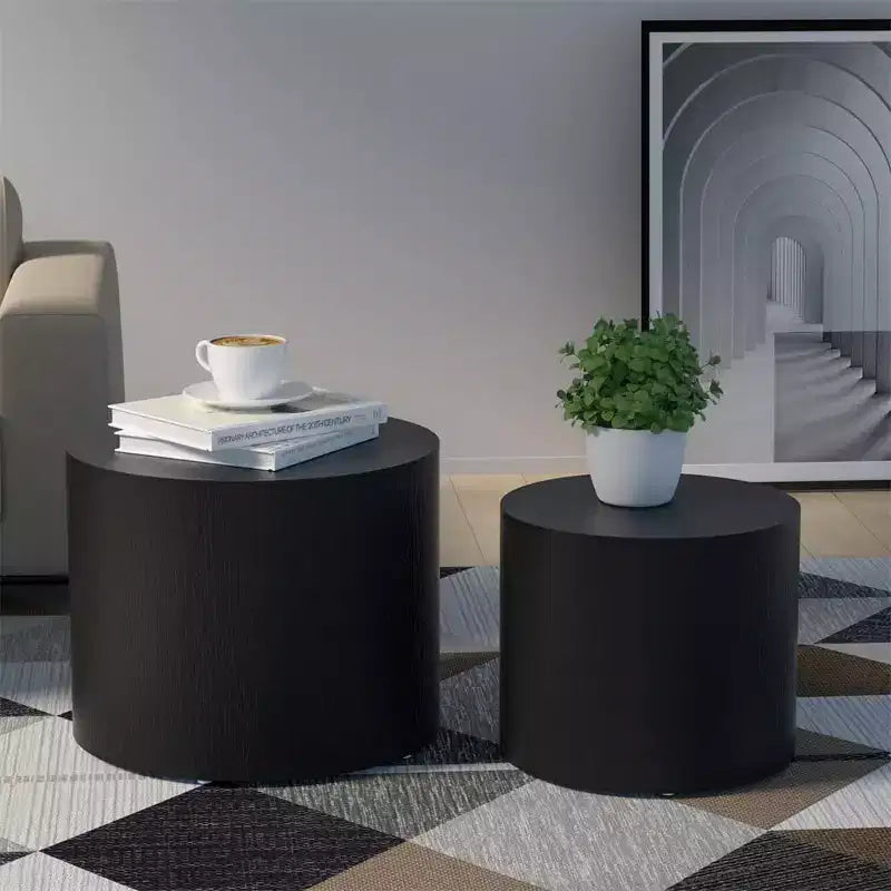 Nesting coffee table set of 2, modern round design with non-slip feetperfect accent or end tables for small spaces, living room, or bedroom