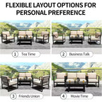 COZONY Salon de jardin 4 pièces, ensemble de conversation en métal avec chaises, table basse et canapé modulable pour porche, balcon, jardin
