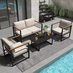 COZONY Salon de jardin 4 pièces, ensemble de conversation en métal avec chaises, table basse et canapé modulable pour porche, balcon, jardin