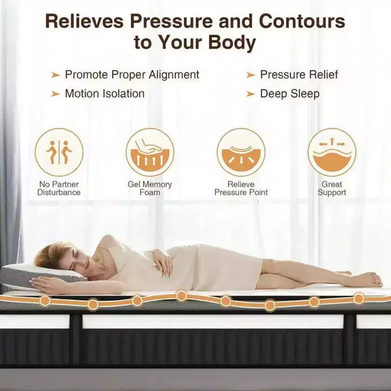 Matelas Queen 14 pouces - Matelas en mousse à mémoire de forme, fermeté moyenne, certifié CertiPUR-US, ressorts ensachés et rafraîchissant, tissu tricoté 3D, isolation des mouvements