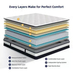 Matelas Queen 14 pouces - Matelas en mousse à mémoire de forme, fermeté moyenne, certifié CertiPUR-US, ressorts ensachés et rafraîchissant, tissu tricoté 3D, isolation des mouvements
