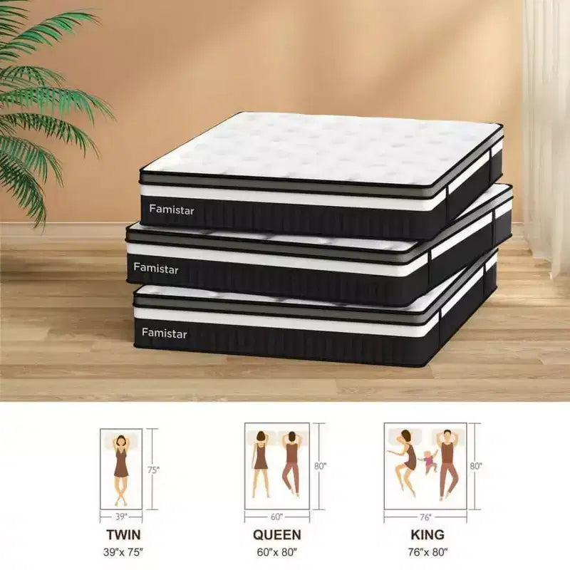 Matelas Queen 14 pouces - Matelas en mousse à mémoire de forme, fermeté moyenne, certifié CertiPUR-US, ressorts ensachés et rafraîchissant, tissu tricoté 3D, isolation des mouvements