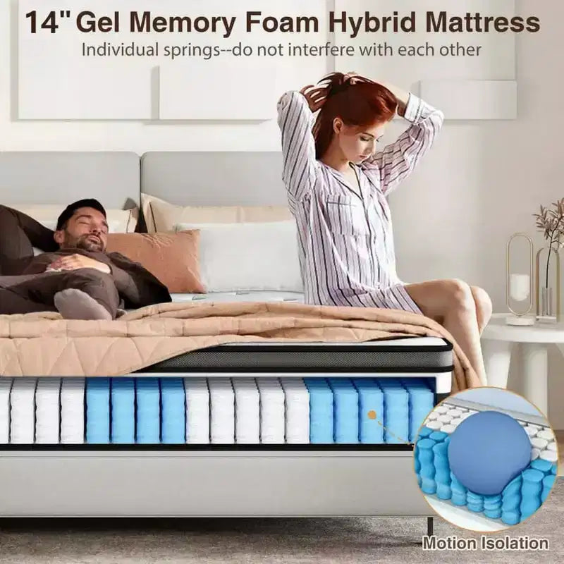 Matelas Queen 14 pouces - Matelas en mousse à mémoire de forme, fermeté moyenne, certifié CertiPUR-US, ressorts ensachés et rafraîchissant, tissu tricoté 3D, isolation des mouvements