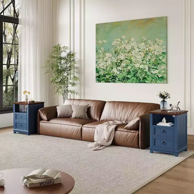 Table de chevet de 45,7 cm avec station de charge, table de chevet rustique en bois avec 2 tiroirs et étagère ouverte pour chambre à coucher ou salon