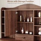 Coiffeuse 10 tiroirs avec miroir, finition noyer avec 10 étagères et tabouret, pour chambre à coucher, montage facile
