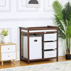 Table à langer en bois, Table à langer moderne, Commode table à langer pour bébé avec panier à linge, 3 tiroirs et matelas à langer