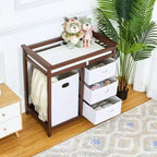 Table à langer en bois, Table à langer moderne, Commode table à langer pour bébé avec panier à linge, 3 tiroirs et matelas à langer