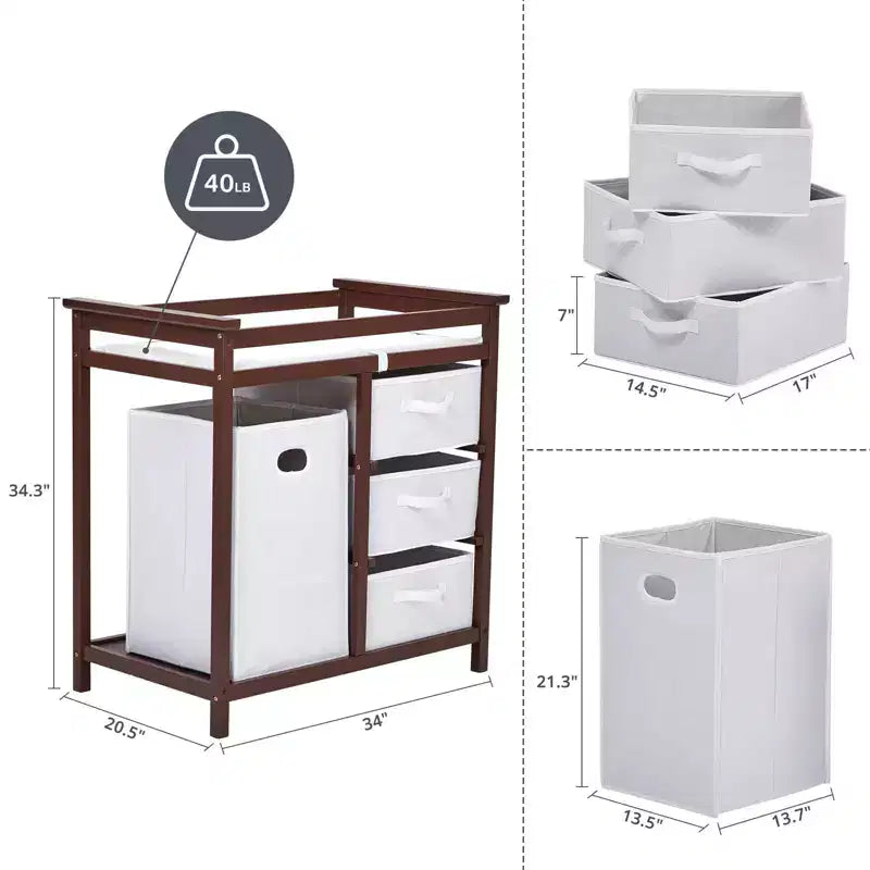 Table à langer en bois, Table à langer moderne, Commode table à langer pour bébé avec panier à linge, 3 tiroirs et matelas à langer