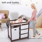 Table à langer en bois, Table à langer moderne, Commode table à langer pour bébé avec panier à linge, 3 tiroirs et matelas à langer