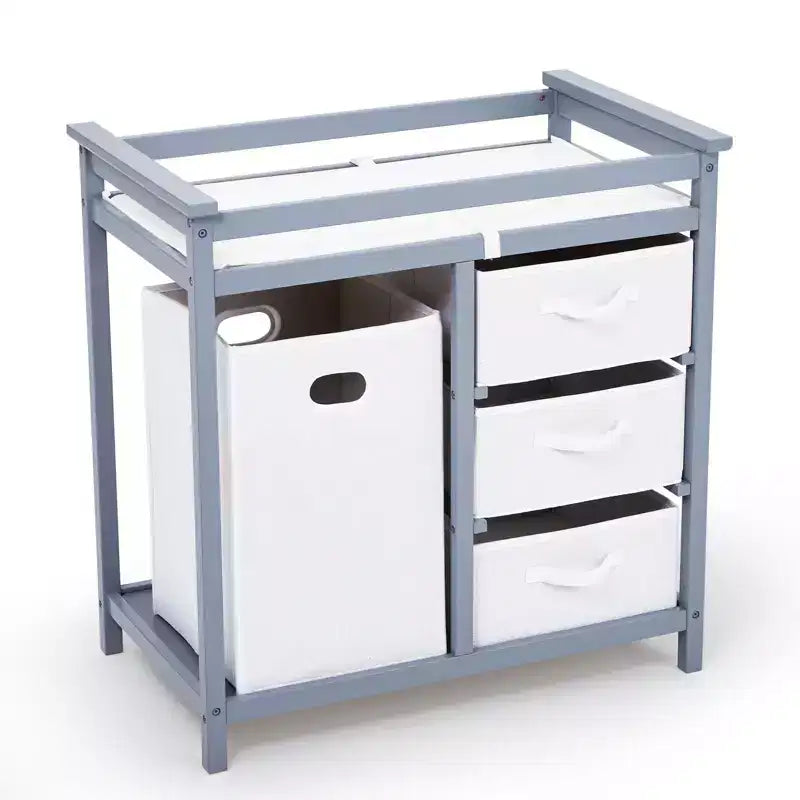 Table à langer en bois, Table à langer moderne, Commode table à langer pour bébé avec panier à linge, 3 tiroirs et matelas à langer