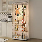 Vitrine en verre trempé/Cave à vin/Meuble de rangement/Classeur avec miroir à bande lumineuse LED et serrure, roulettes pivotantes, 4 étagères, 2 portes