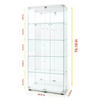 Vitrine en verre trempé/Cave à vin/Meuble de rangement/Classeur avec miroir à bande lumineuse LED et serrure, roulettes pivotantes, 4 étagères, 2 portes