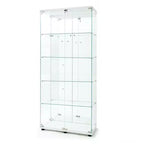 Vitrine en verre trempé/Cave à vin/Meuble de rangement/Classeur avec miroir à bande lumineuse LED et serrure, roulettes pivotantes, 4 étagères, 2 portes