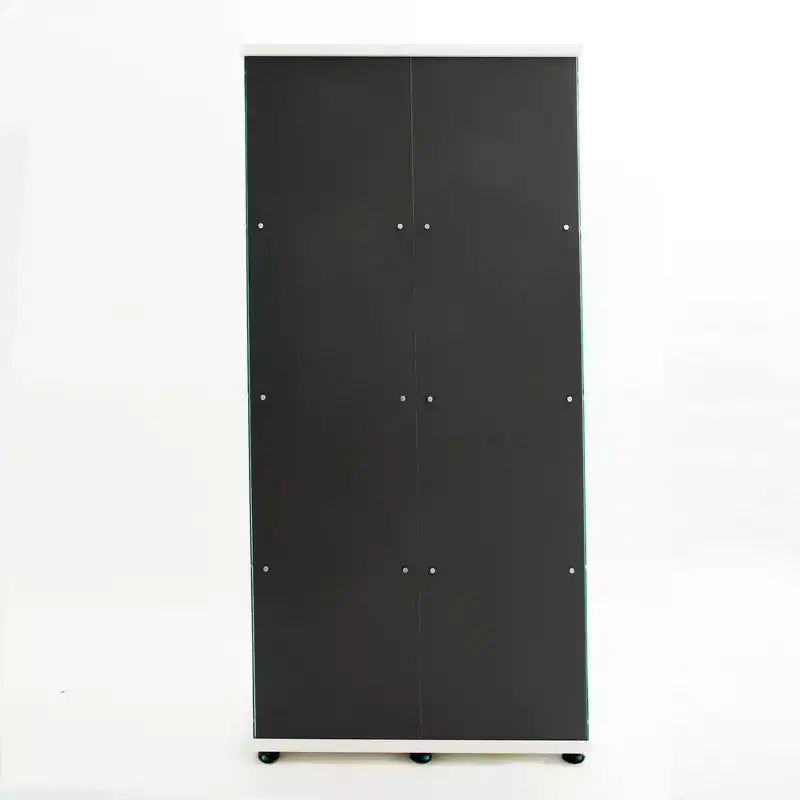 Vitrine en verre trempé/Cave à vin/Meuble de rangement/Classeur avec miroir à bande lumineuse LED et serrure, roulettes pivotantes, 4 étagères, 2 portes