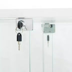 Vitrine en verre trempé/Cave à vin/Meuble de rangement/Classeur avec miroir à bande lumineuse LED et serrure, roulettes pivotantes, 4 étagères, 2 portes