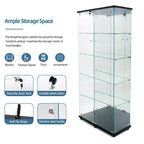 Vitrine en verre trempé/Cave à vin/Meuble de rangement/Classeur avec miroir à bande lumineuse LED et serrure, roulettes pivotantes, 4 étagères, 2 portes