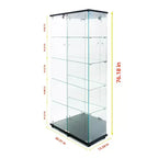 Vitrine en verre trempé/Cave à vin/Meuble de rangement/Classeur avec miroir à bande lumineuse LED et serrure, roulettes pivotantes, 4 étagères, 2 portes