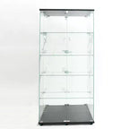Vitrine en verre trempé/Cave à vin/Meuble de rangement/Classeur avec miroir à bande lumineuse LED et serrure, roulettes pivotantes, 4 étagères, 2 portes
