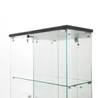 Vitrine en verre trempé/Cave à vin/Meuble de rangement/Classeur avec miroir à bande lumineuse LED et serrure, roulettes pivotantes, 4 étagères, 2 portes